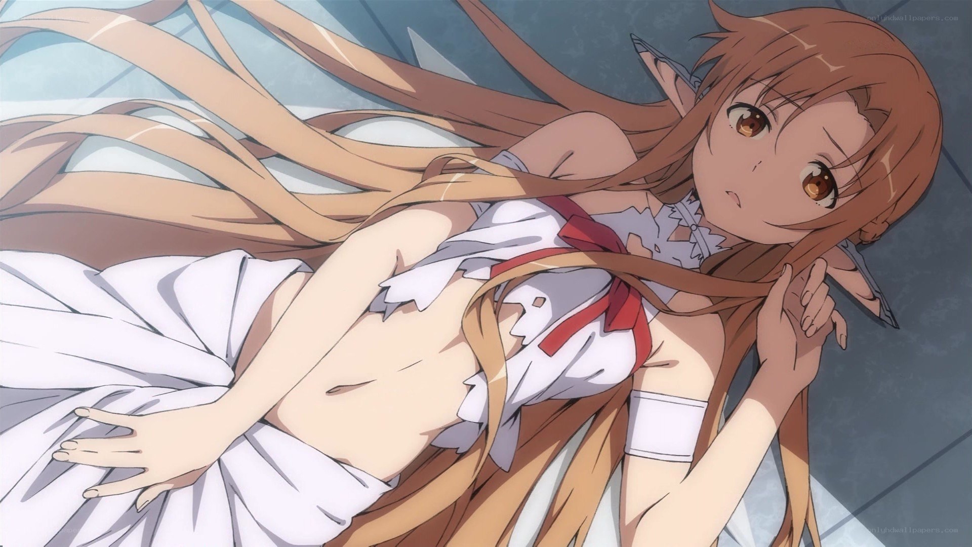 anime elf girl lying down