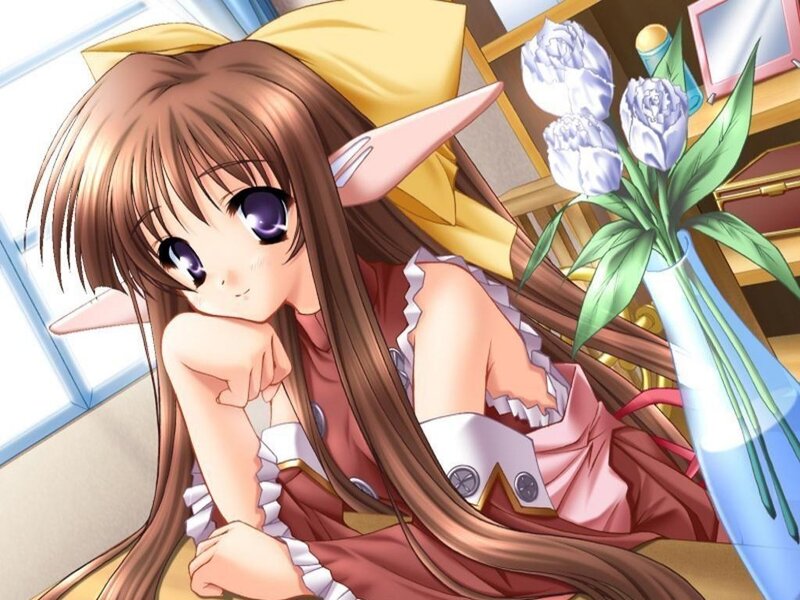 anime elf girl with flowers