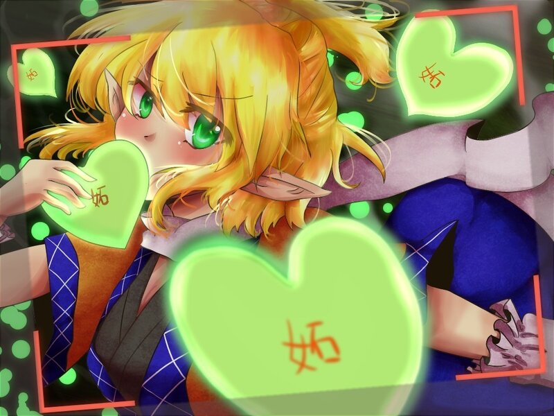 anime elf girl with hearts
