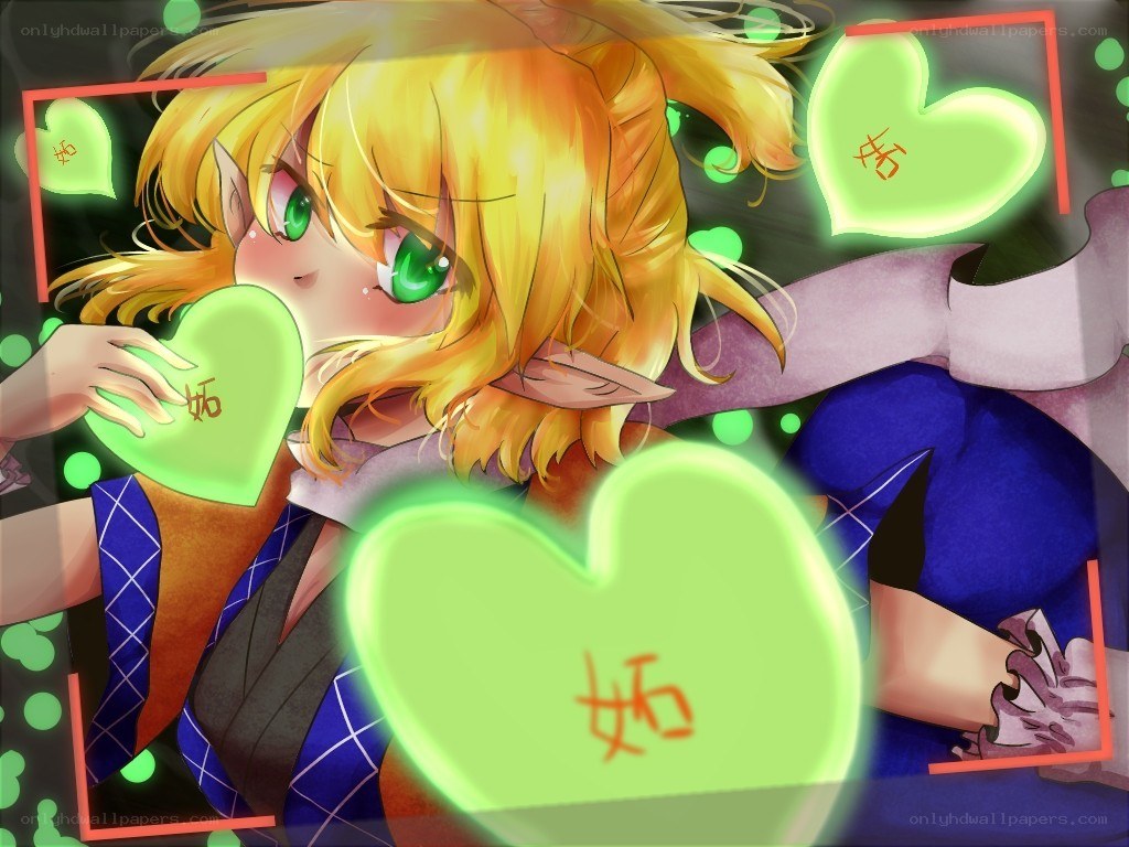anime elf girl with hearts