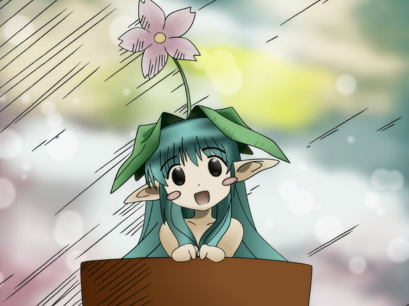 anime elf with flower on head