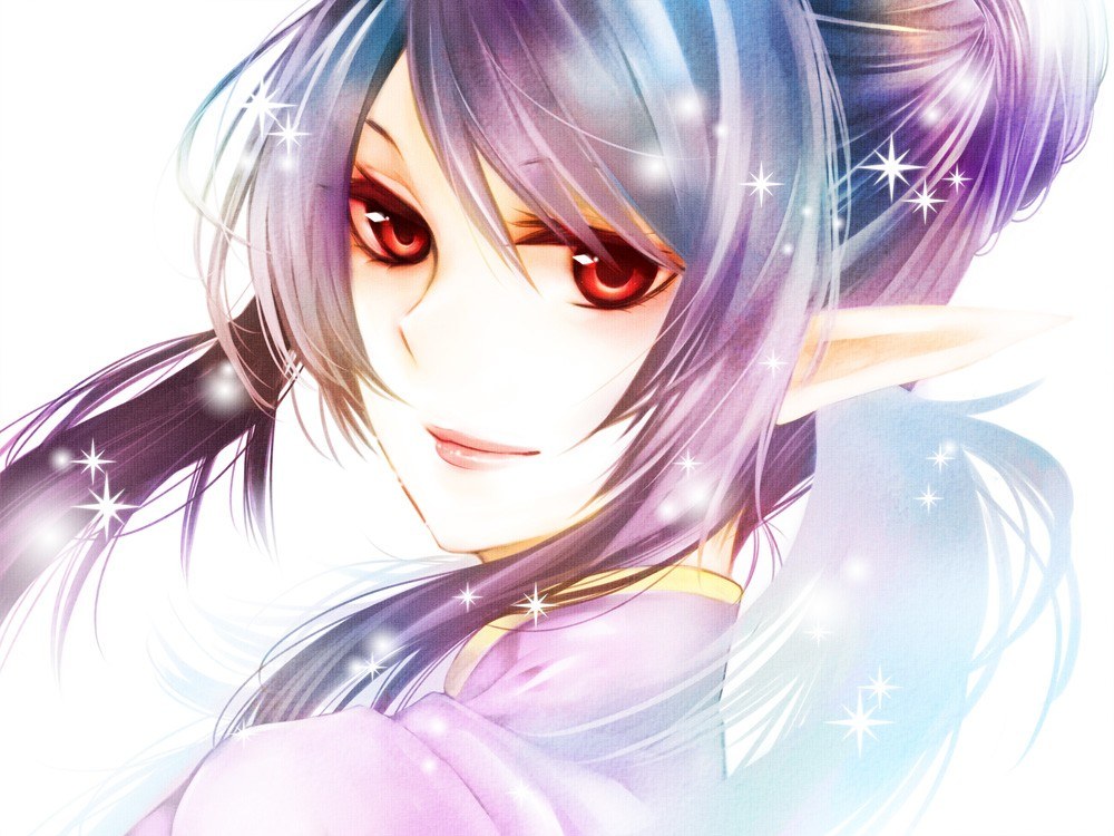 anime elf with red eyes