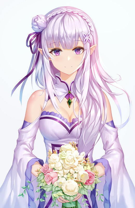 Anime Elf Woman Holding Bouquet