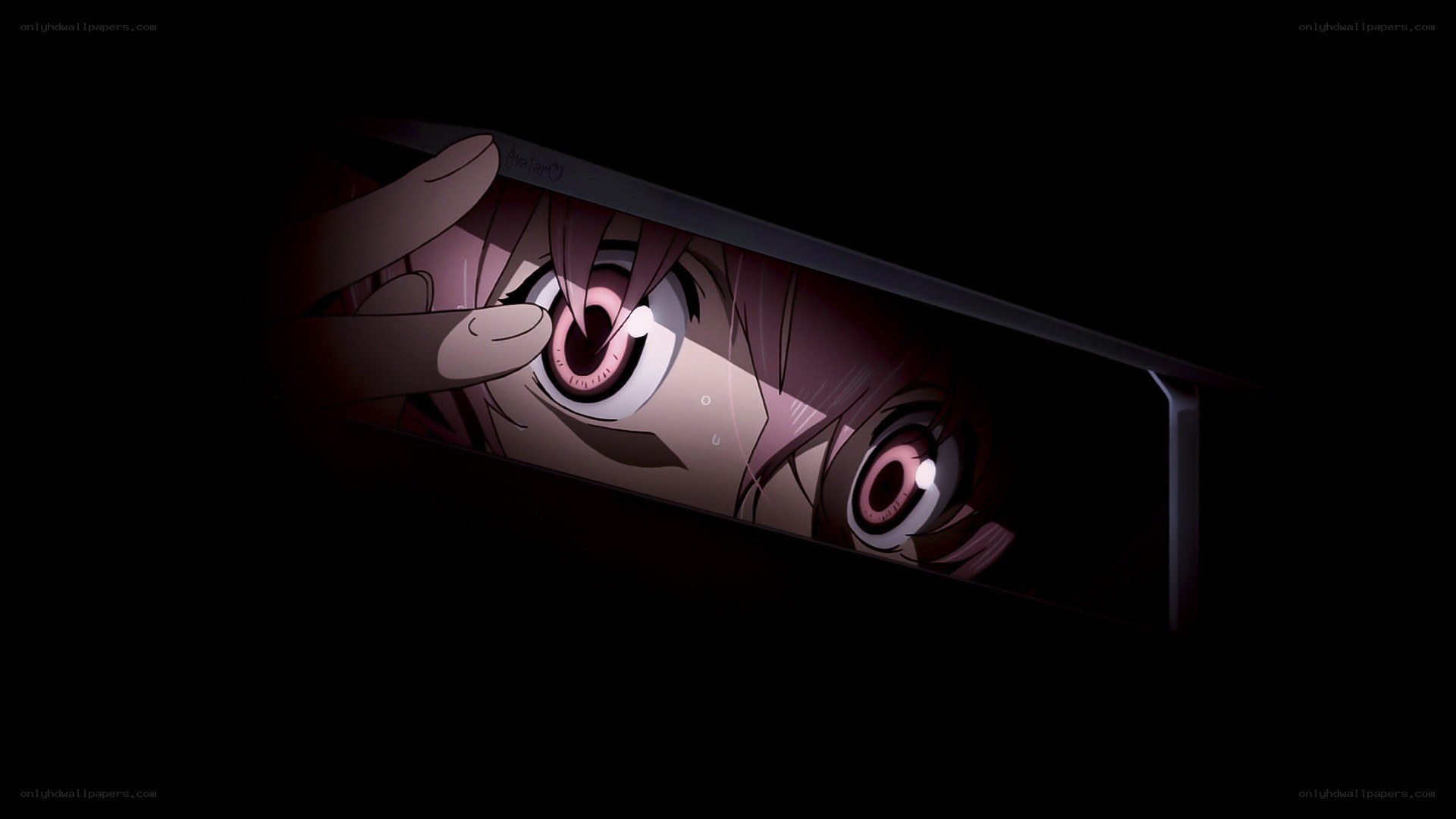anime eyes peeking from darkness