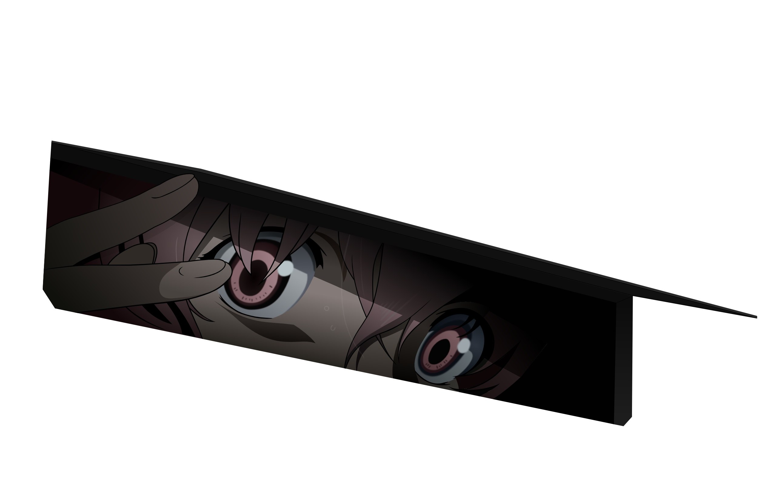 anime eyes peeking from under a surface