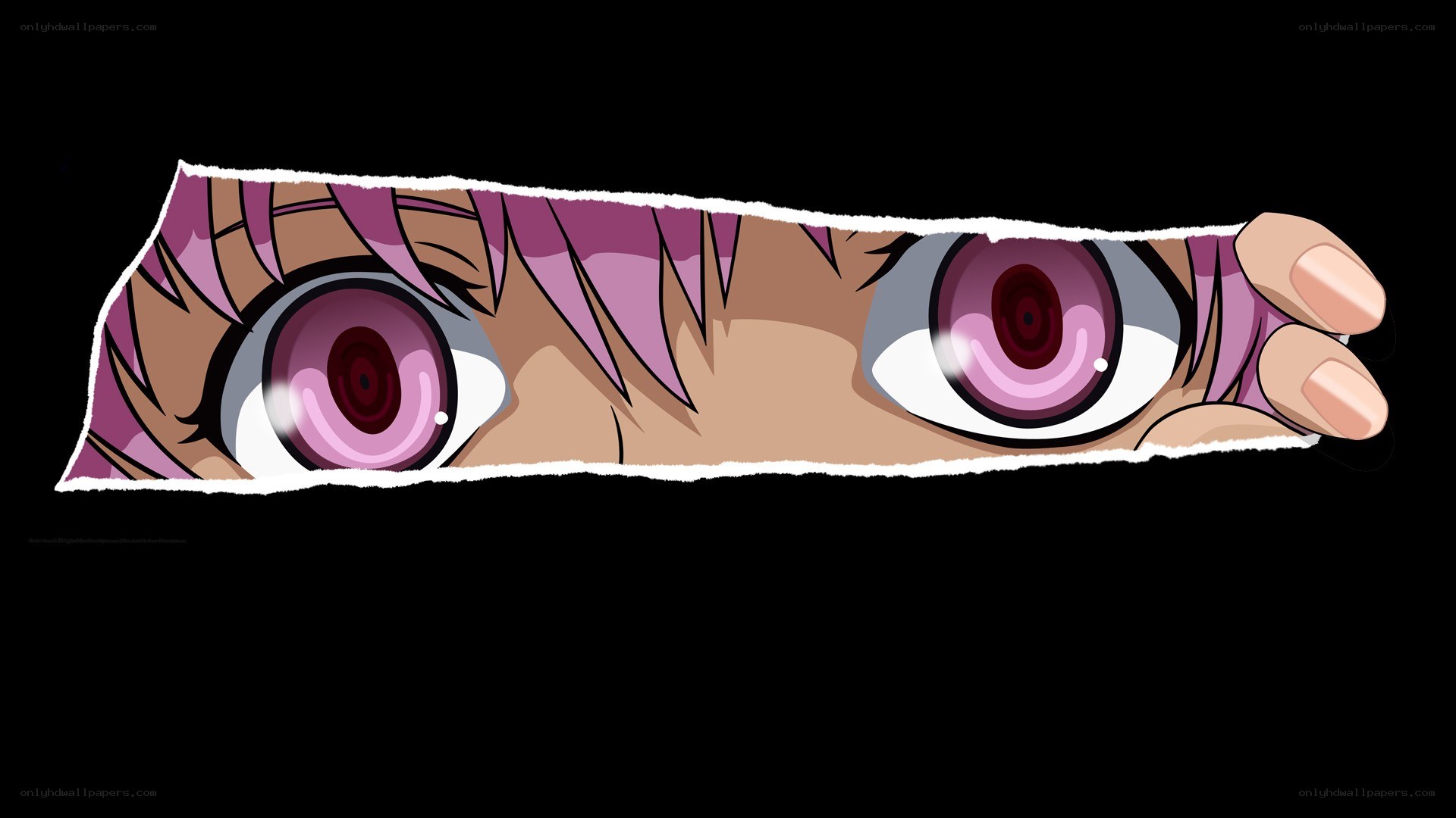 anime eyes peeking through paper