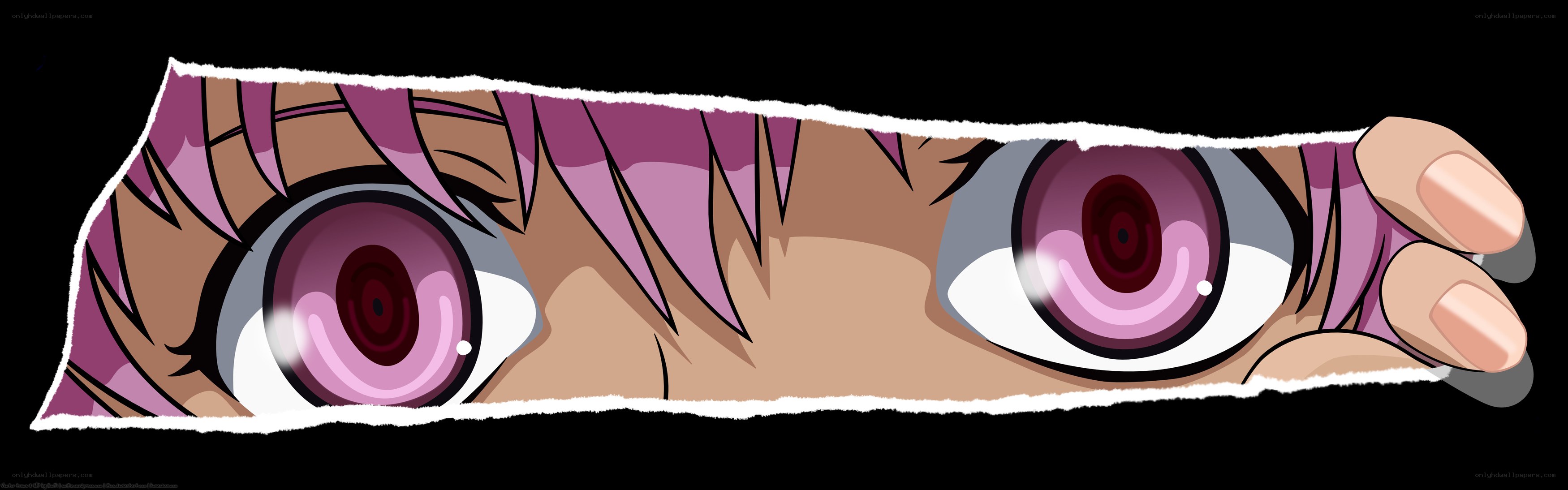 anime eyes peeking through paper