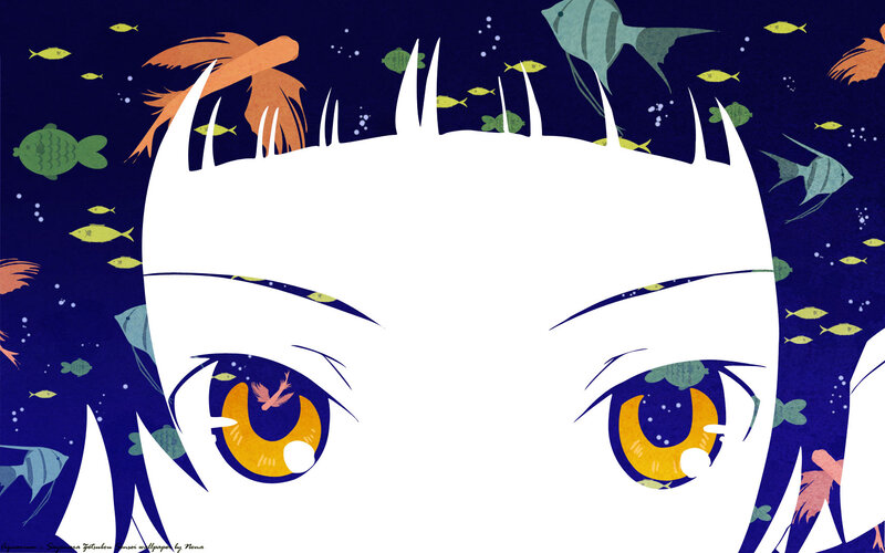 anime eyes with fish aquarium