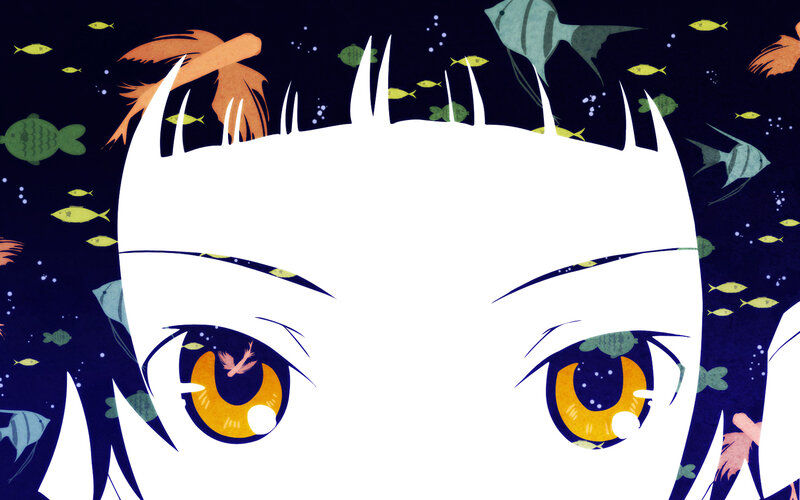 anime eyes with fish background