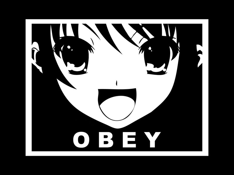 anime face with obey text