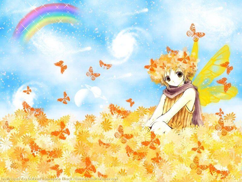 Anime fairy in a flower field