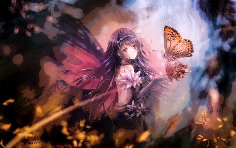 Anime Fairy with Butterfly — Purple
