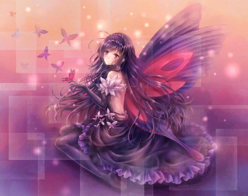 Anime Fairy with Butterfly Wings — Purple, Dreamy, Sunset