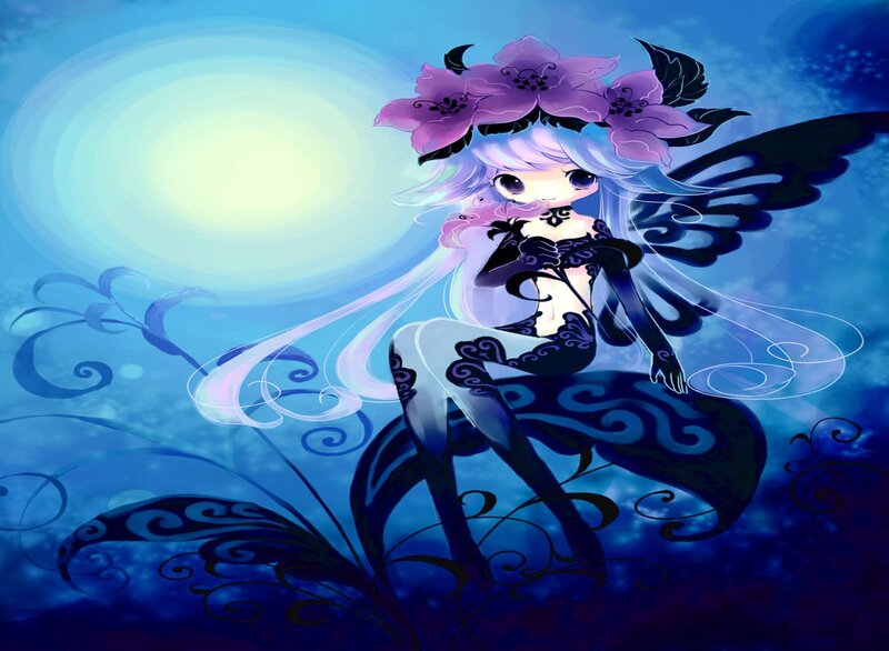 Anime Fairy with Flowers — Blue
