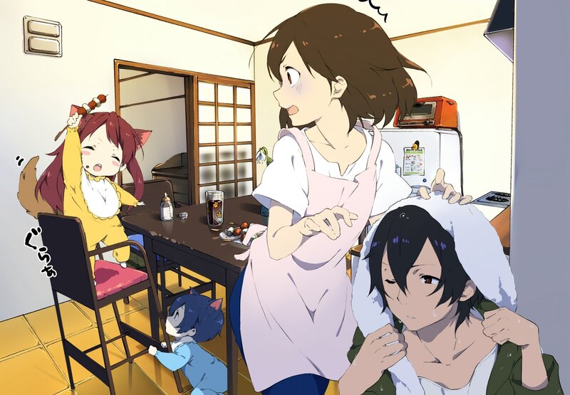 Anime Family in Kitchen
