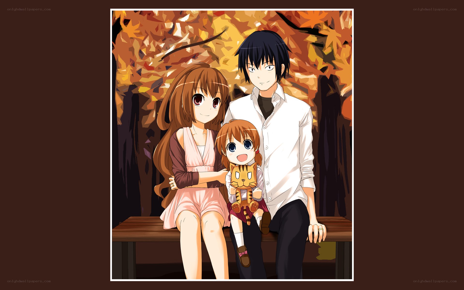 Anime family on bench