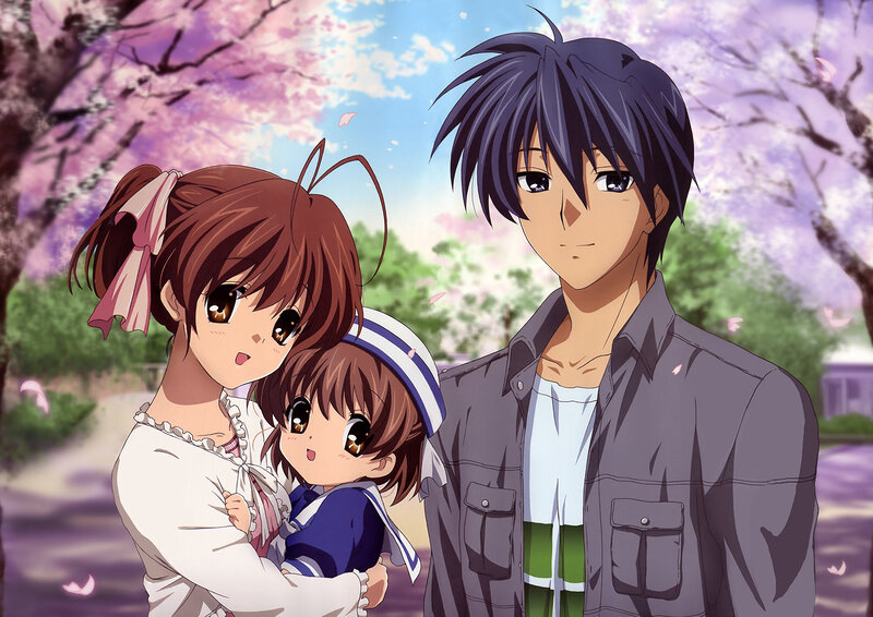 anime family under cherry blossoms