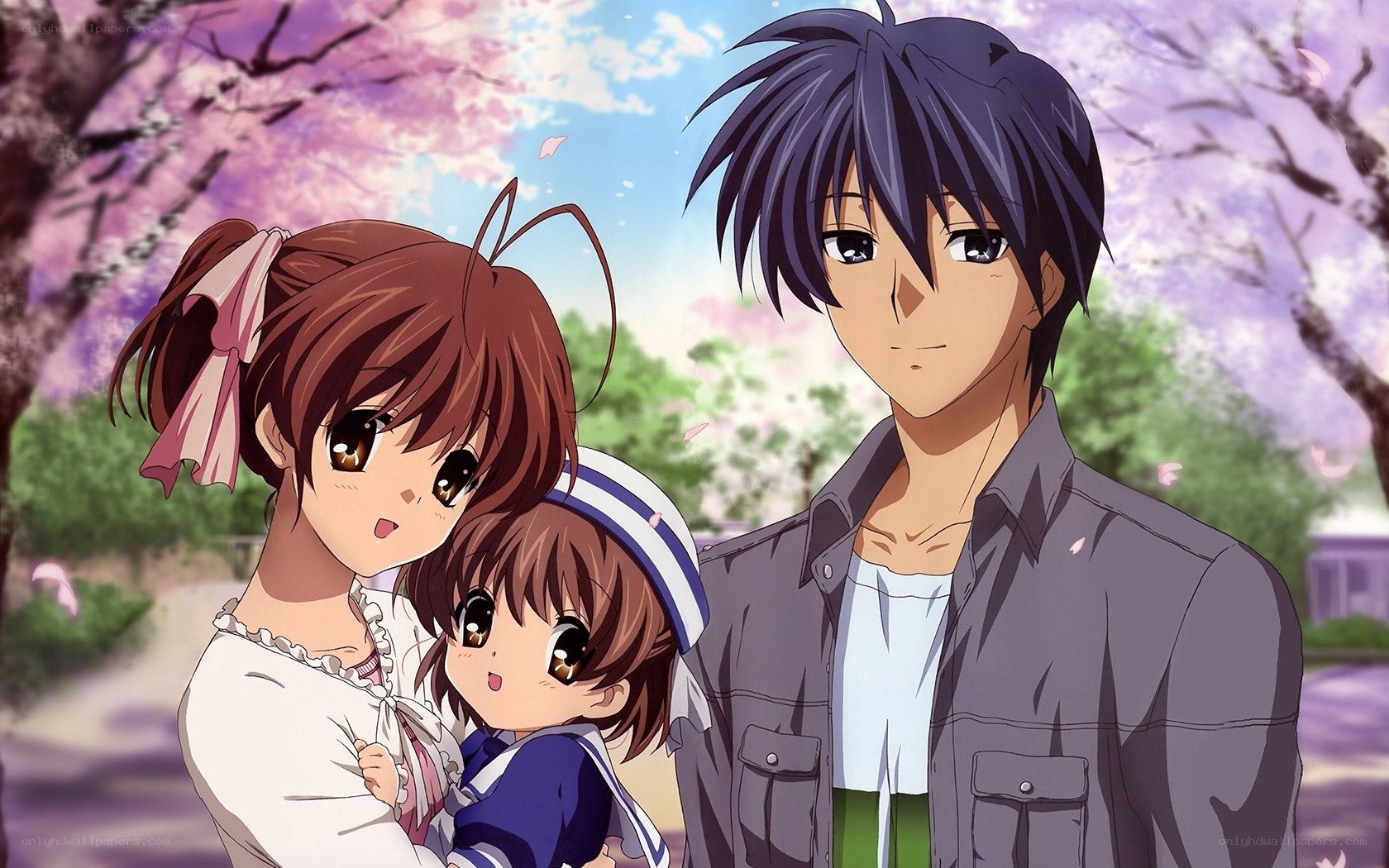 anime family under cherry blossoms