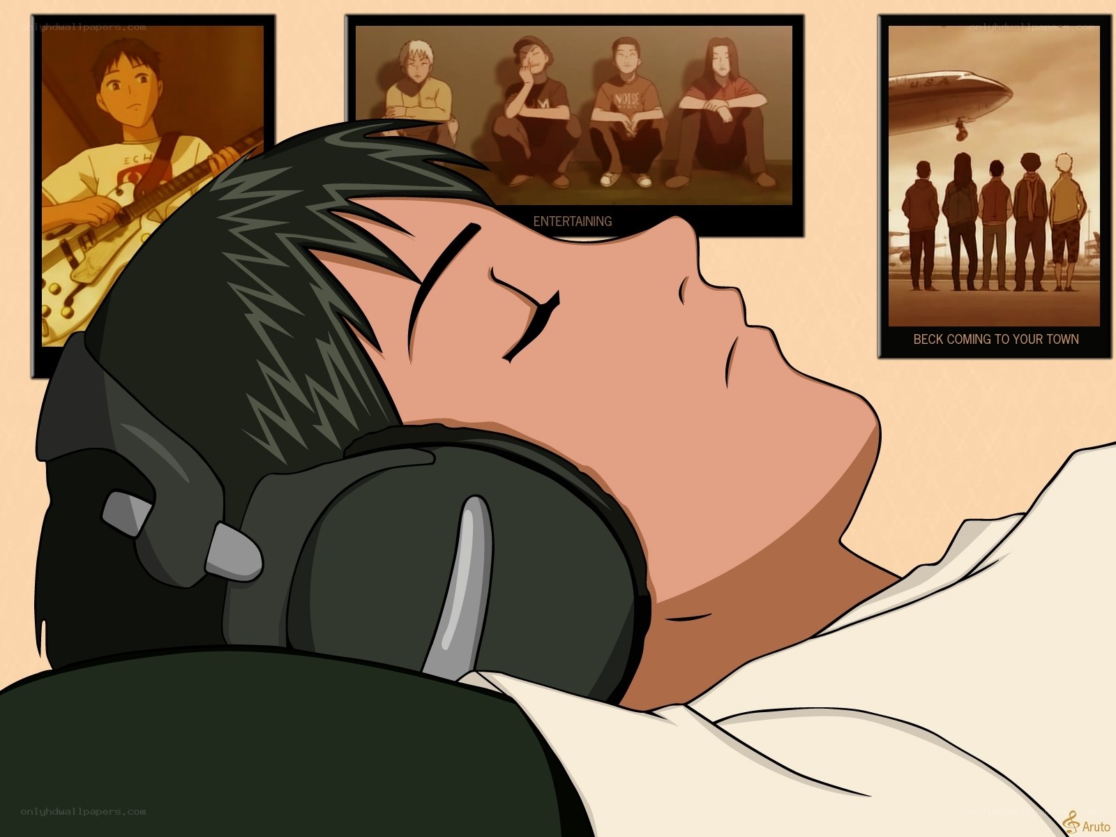 Anime fan sleeping with posters