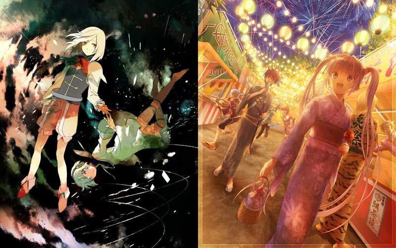 Anime festival and space battle scenes