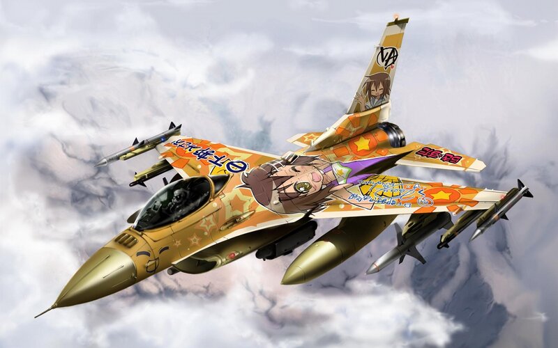 anime fighter jet in clouds