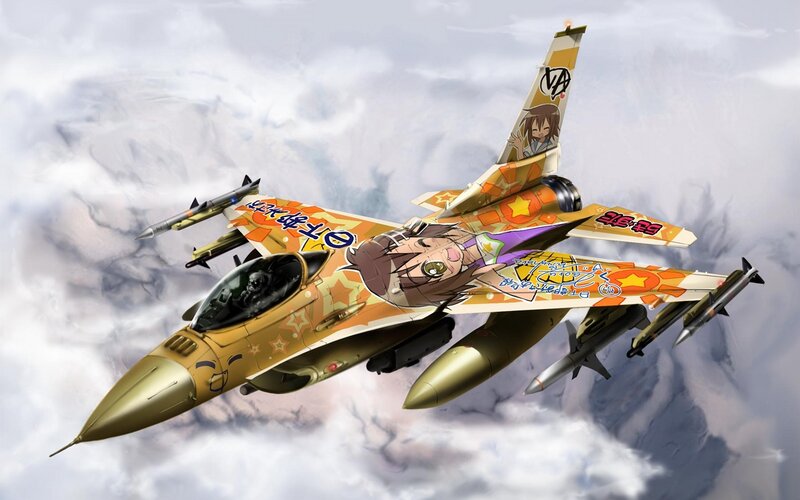 anime fighter jet in clouds