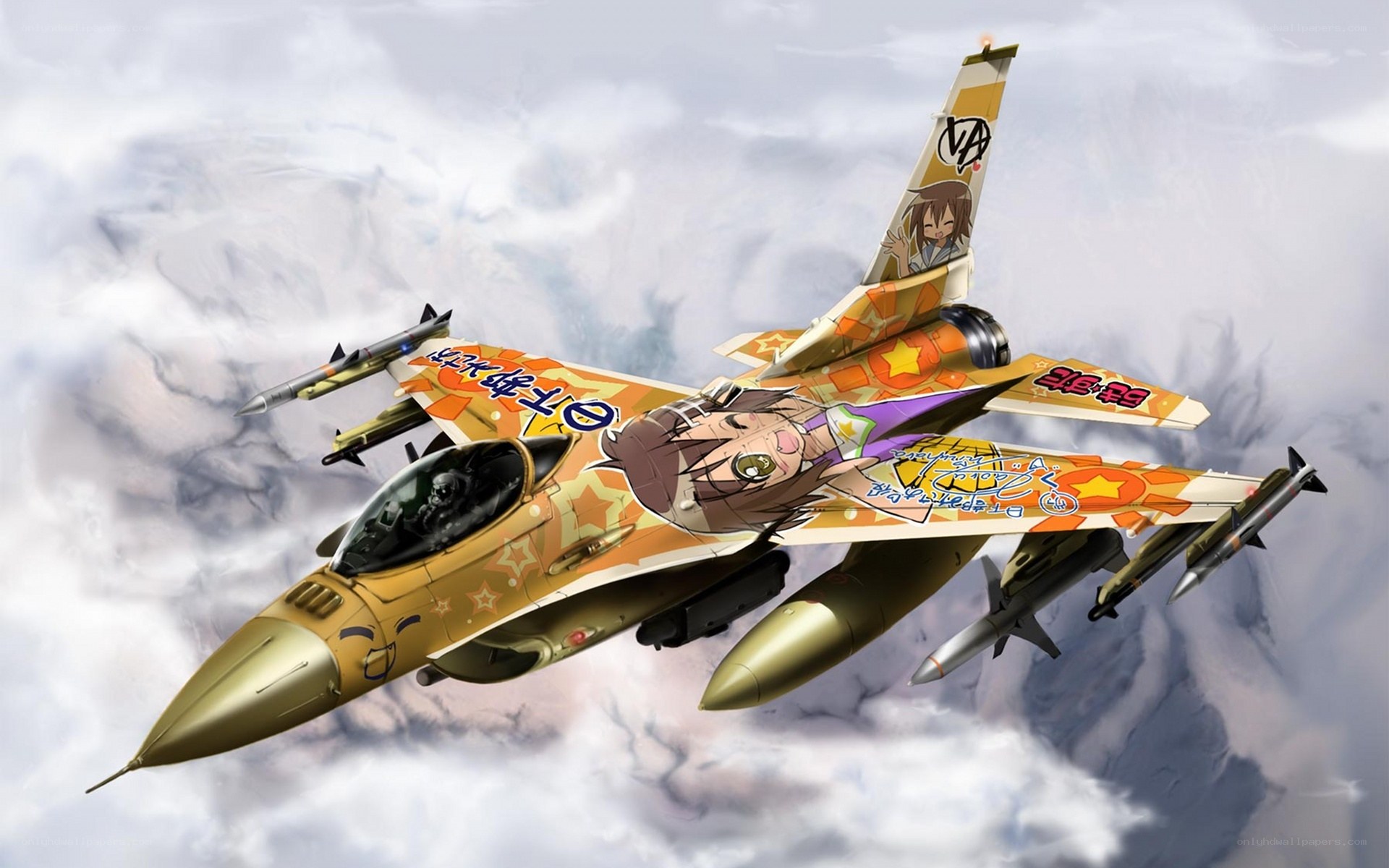 anime fighter jet in clouds
