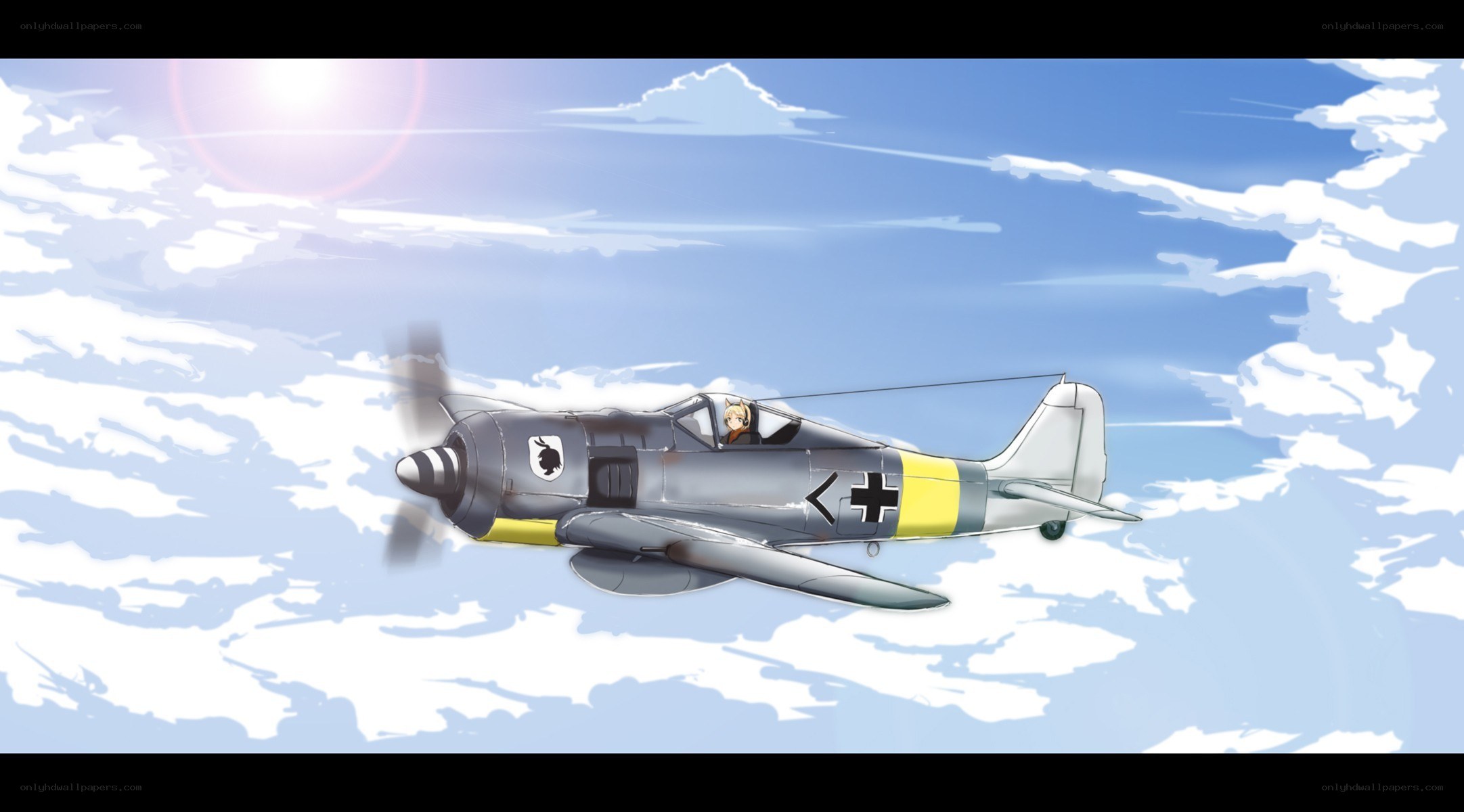 anime fighter plane in sky
