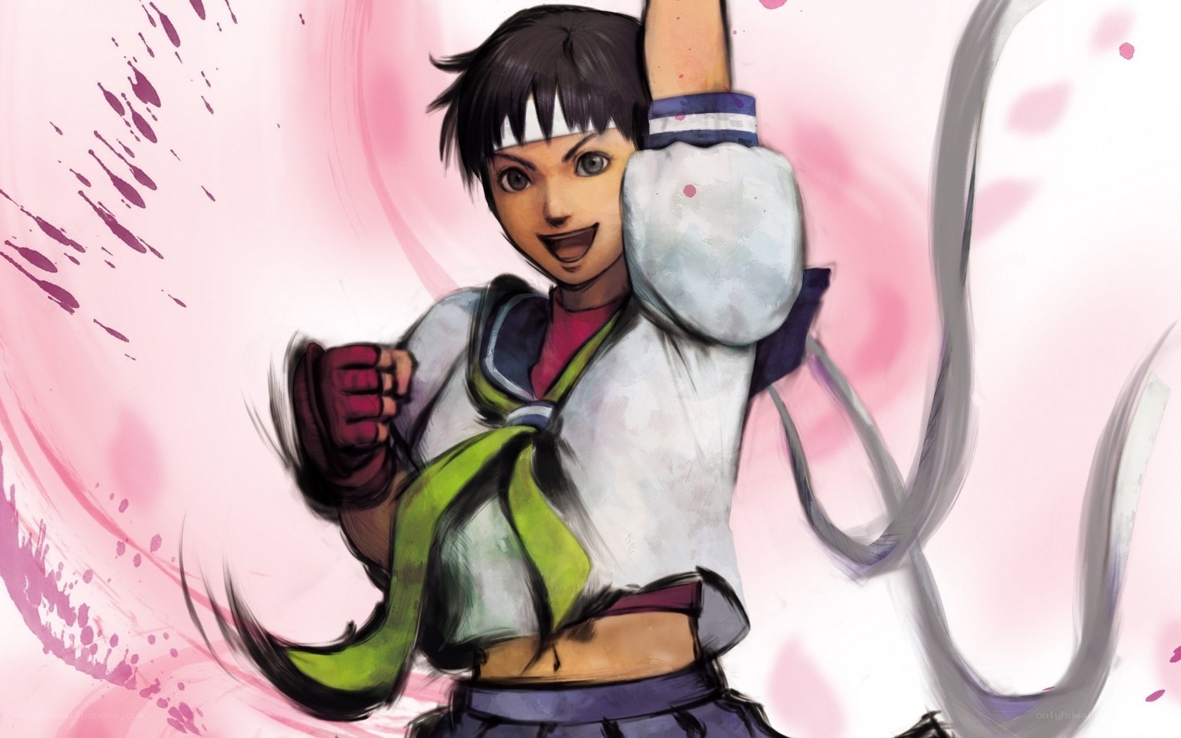 anime fighter with green ribbon