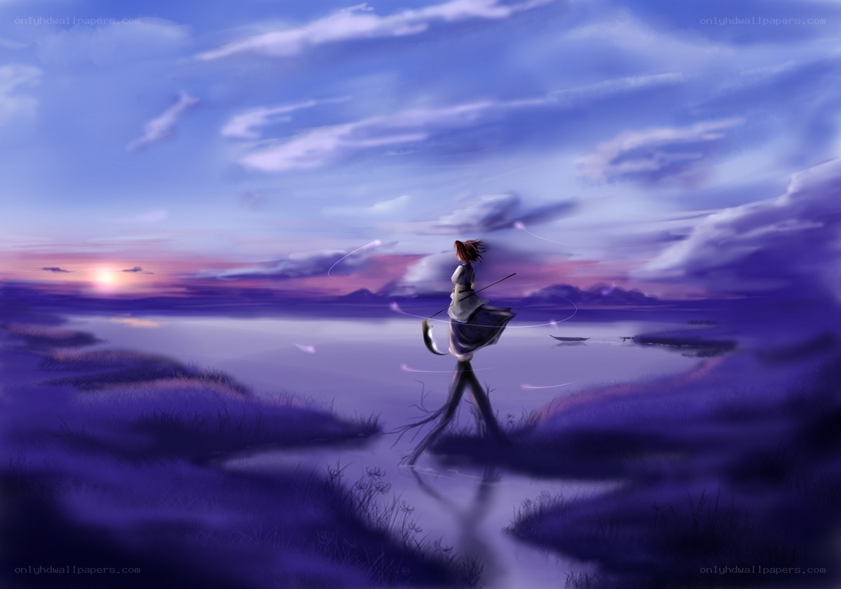 Anime figure at sunset