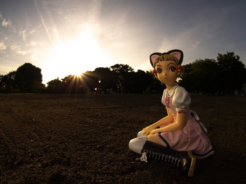 Anime figure at sunset