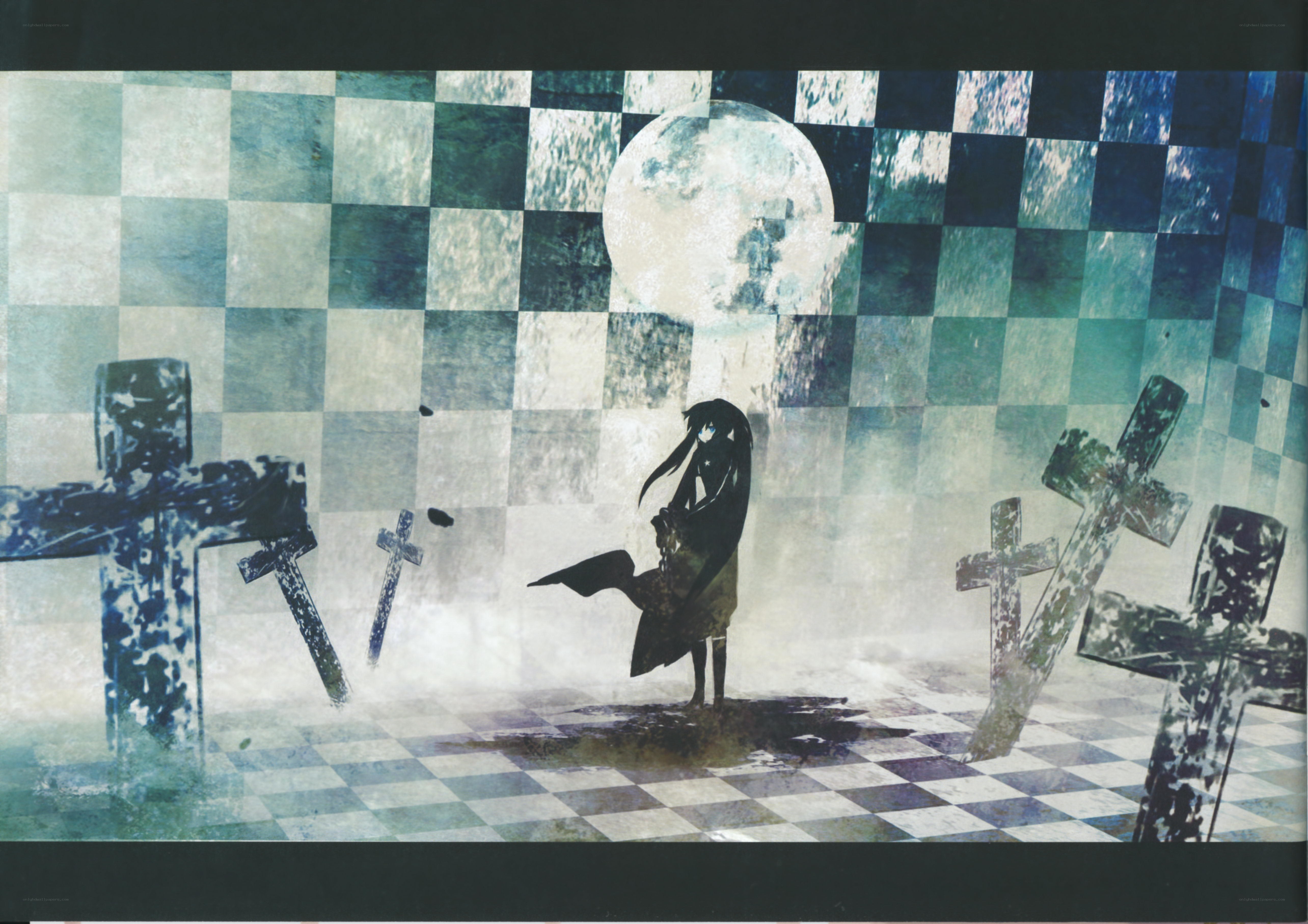 Anime figure in a checkered graveyard