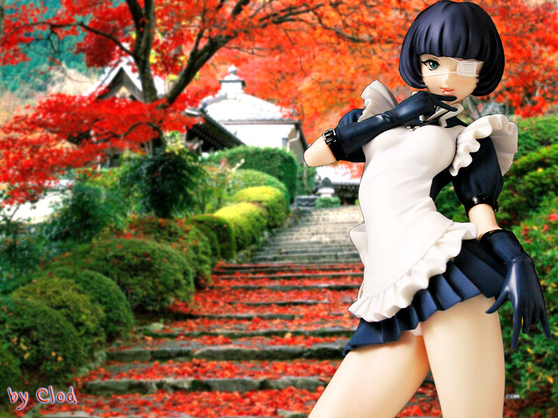 anime figure in autumn garden