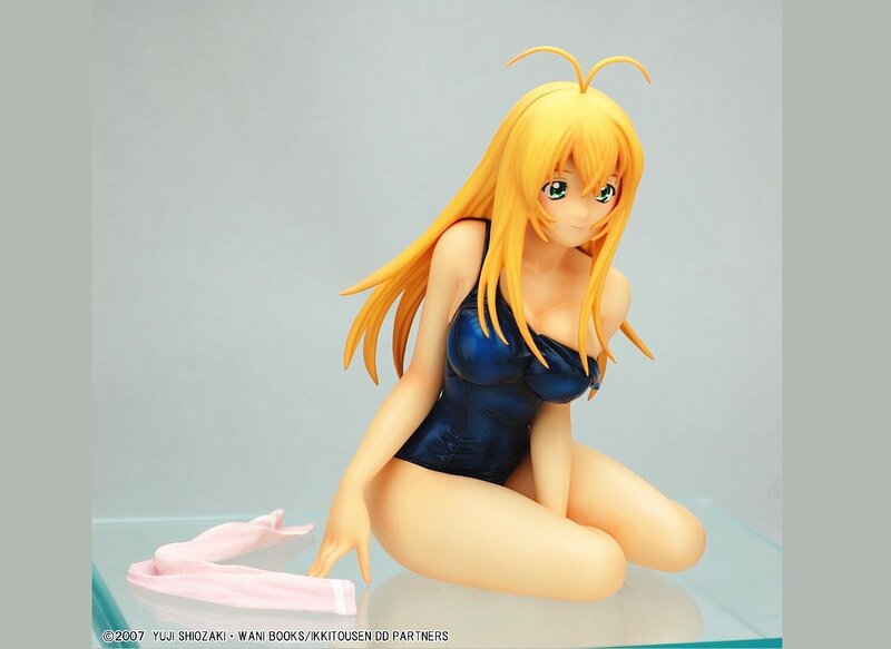 anime figure in blue swimsuit