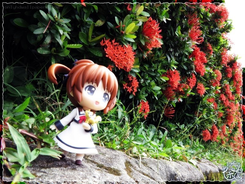 Anime figure in garden