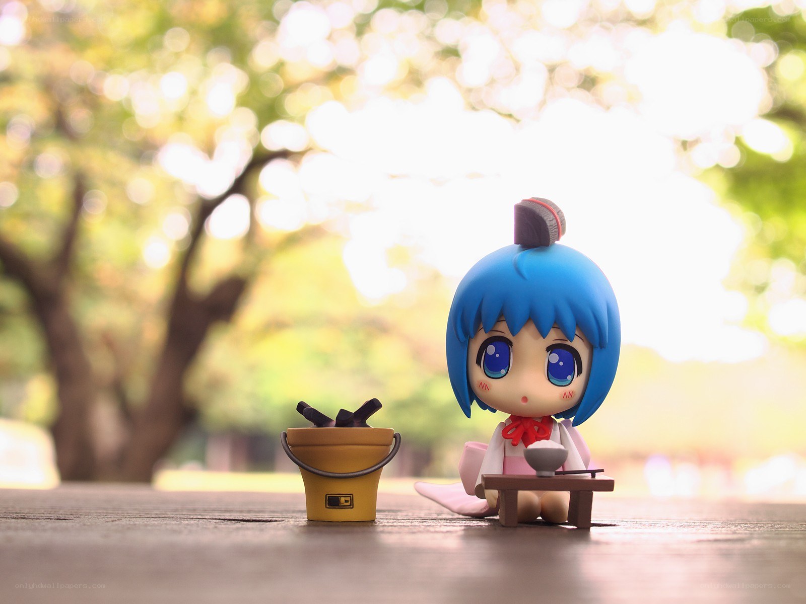 Anime figure in garden setting