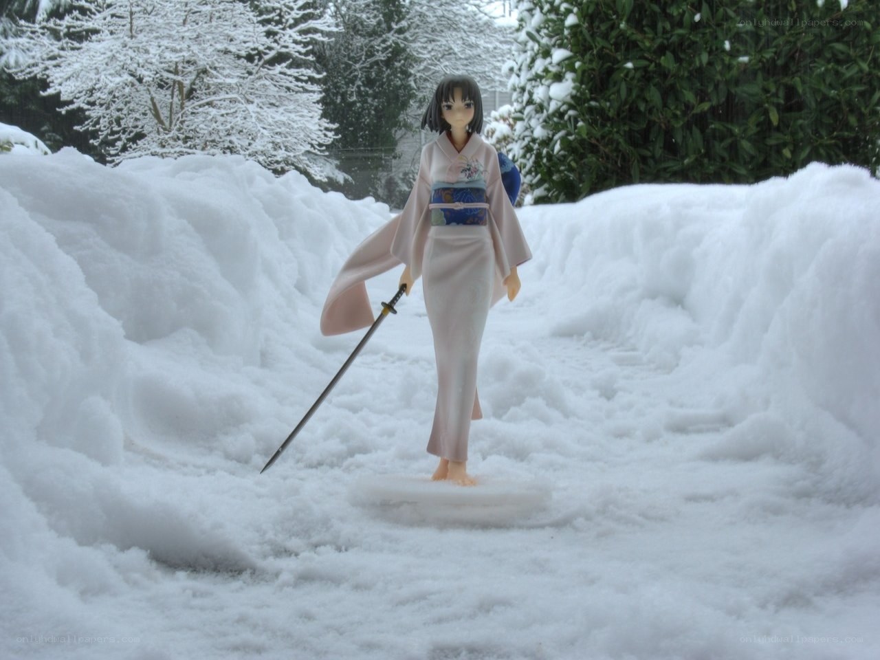 anime figure in snowy path
