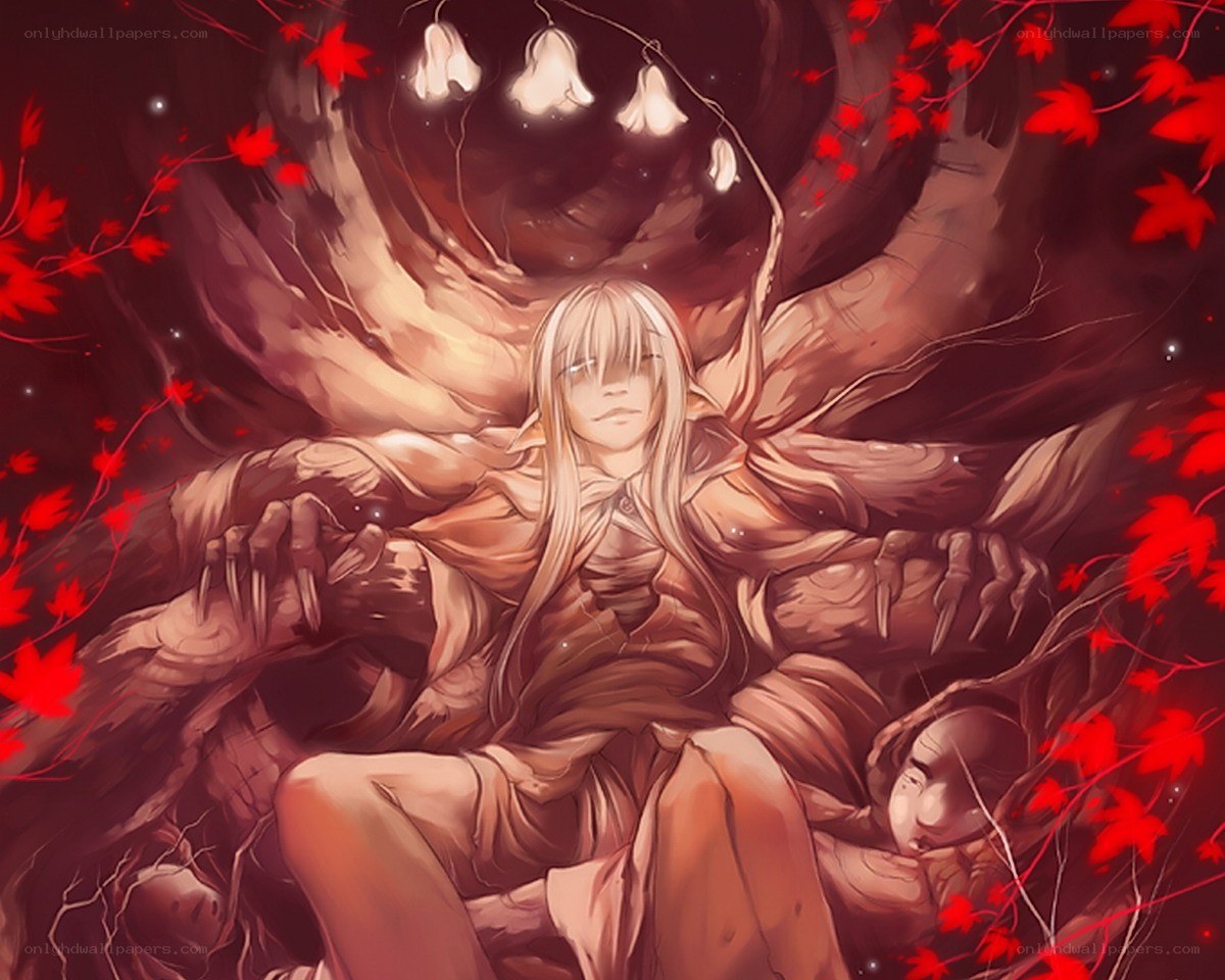 Anime figure with red leaves