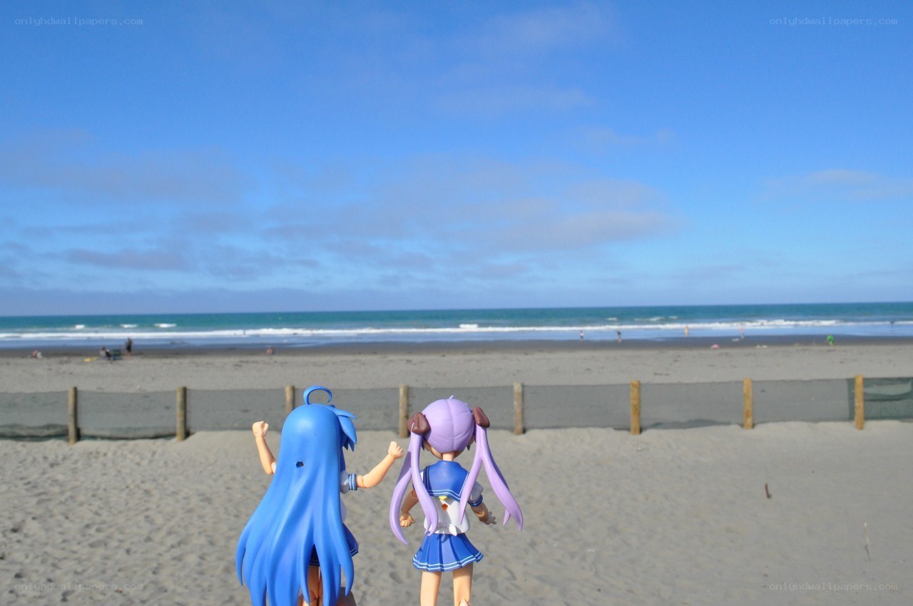 Anime figures at the beach
