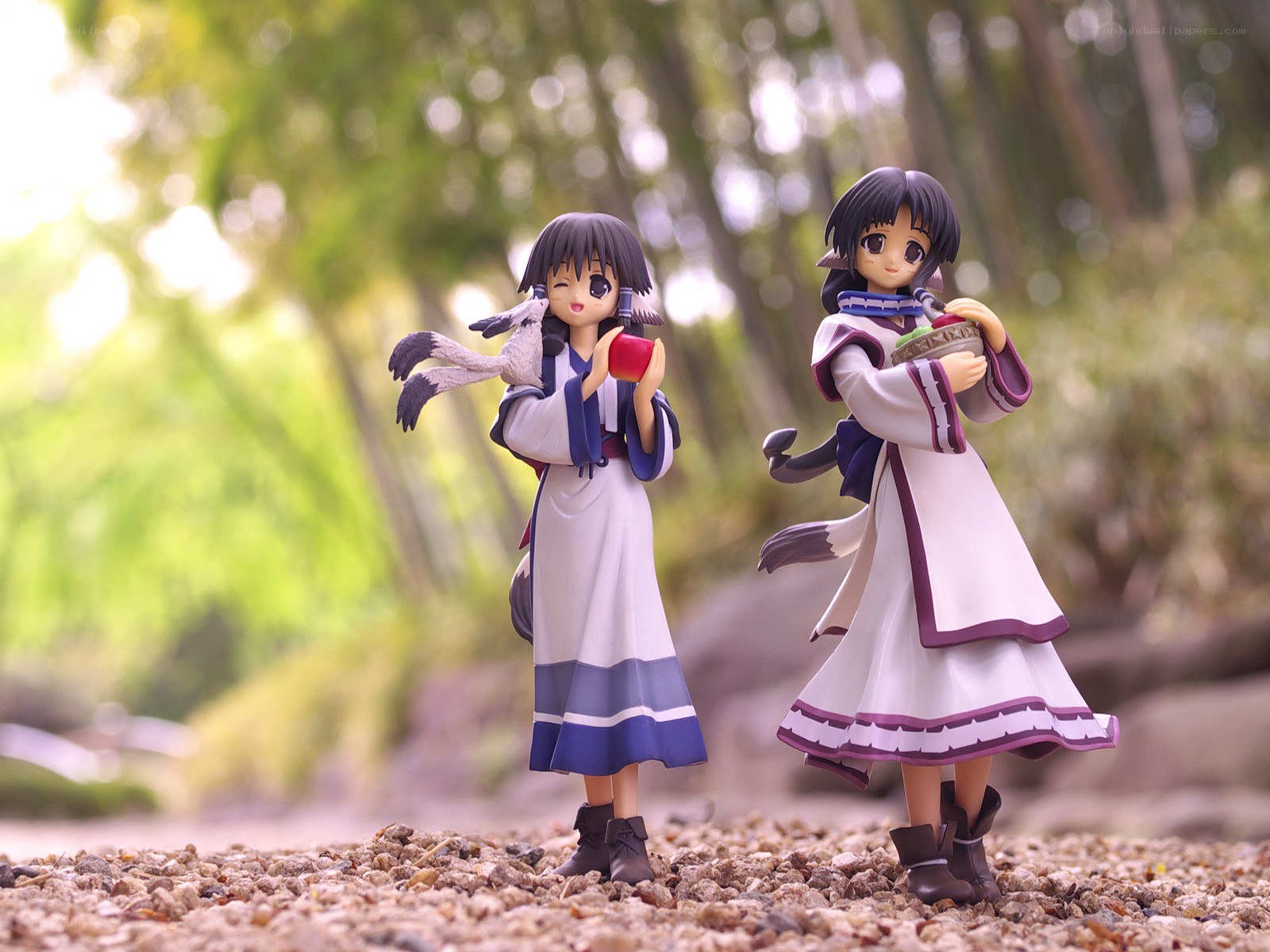 Anime figures in a forest