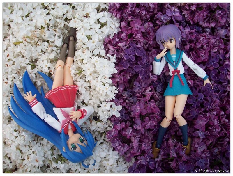 Anime figures in flowers