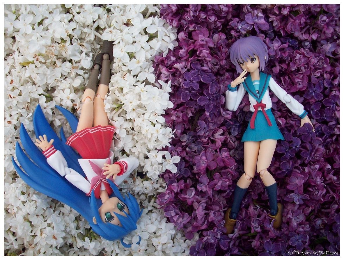Anime figures in flowers