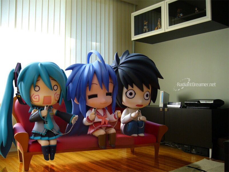 Anime figures on a couch