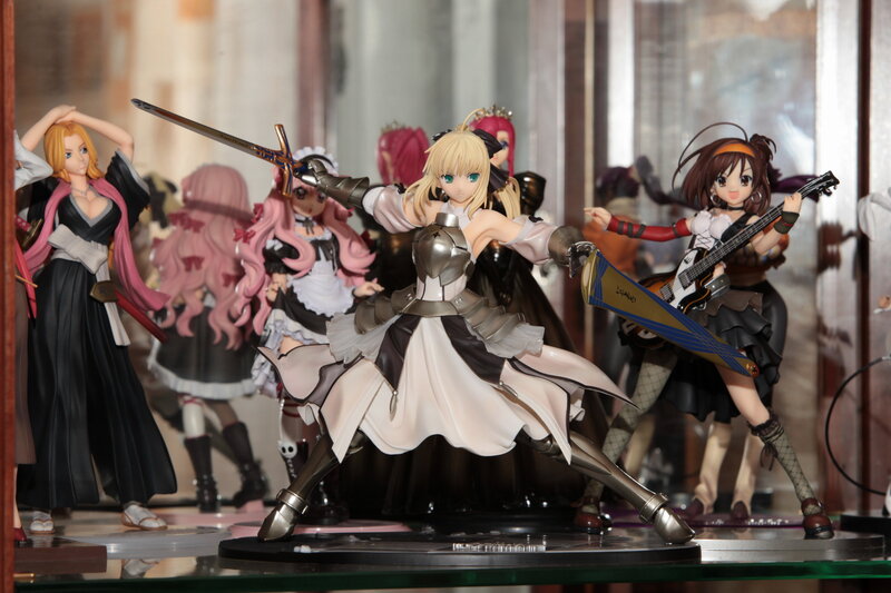 anime figurines on display