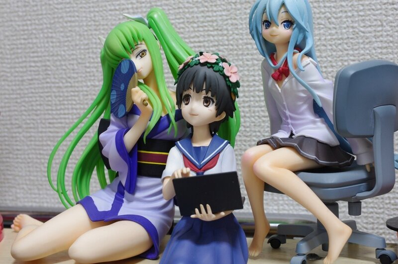 Anime figurines on display