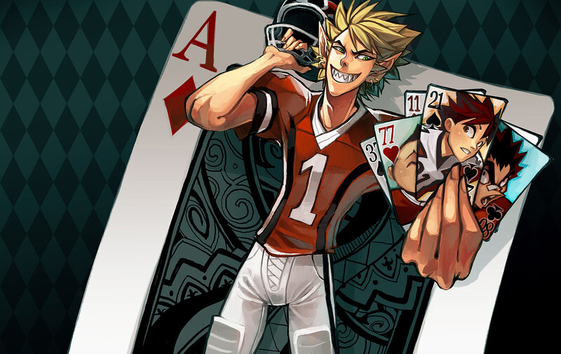 anime football player with cards
