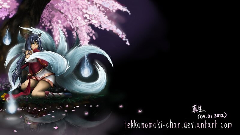 anime fox girl under cherry blossoms