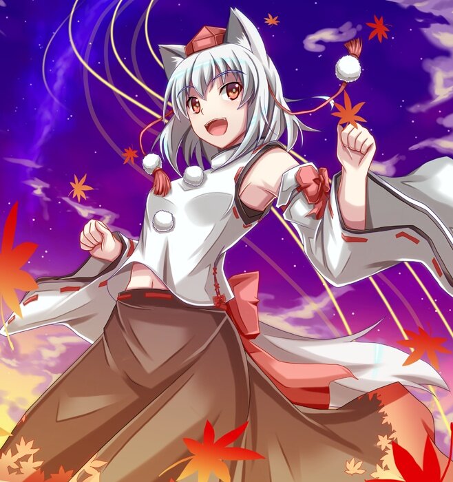anime fox girl with autumn leaves