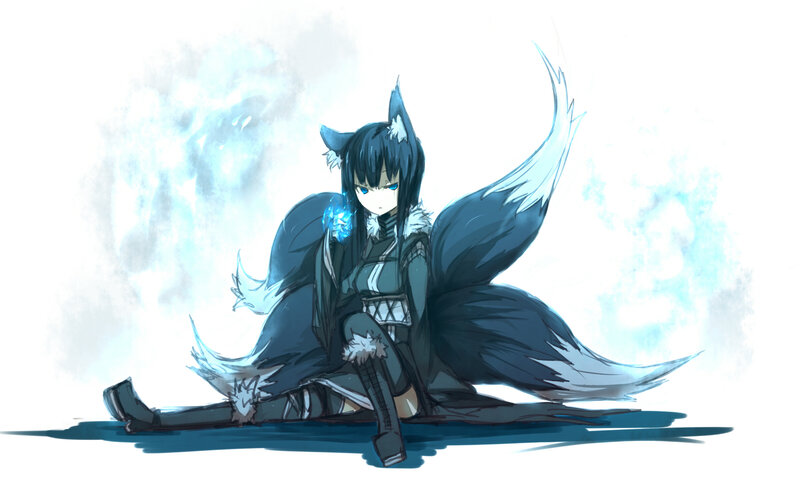 anime fox girl with blue energy