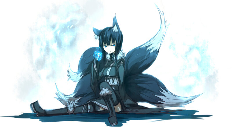anime fox girl with blue energy
